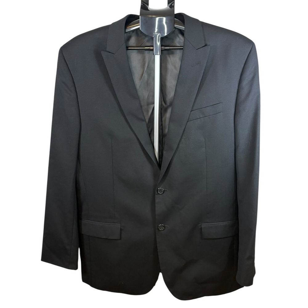 Egara Mens 44 Long Slim Fit 100% Wool‎ Two Button Blazer Suit Jacket Black Solid